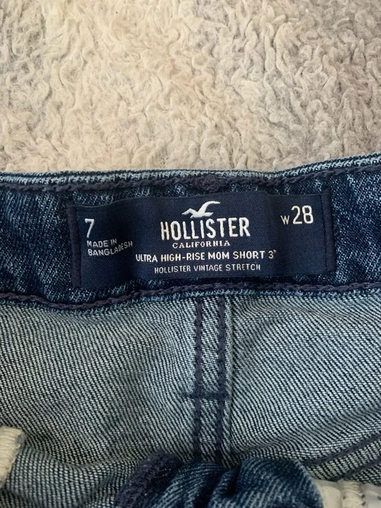 4/$30 Hollister Dark Blue Denim Shorts with Orange & Lavender Floral Accents - Picture 2 of 3